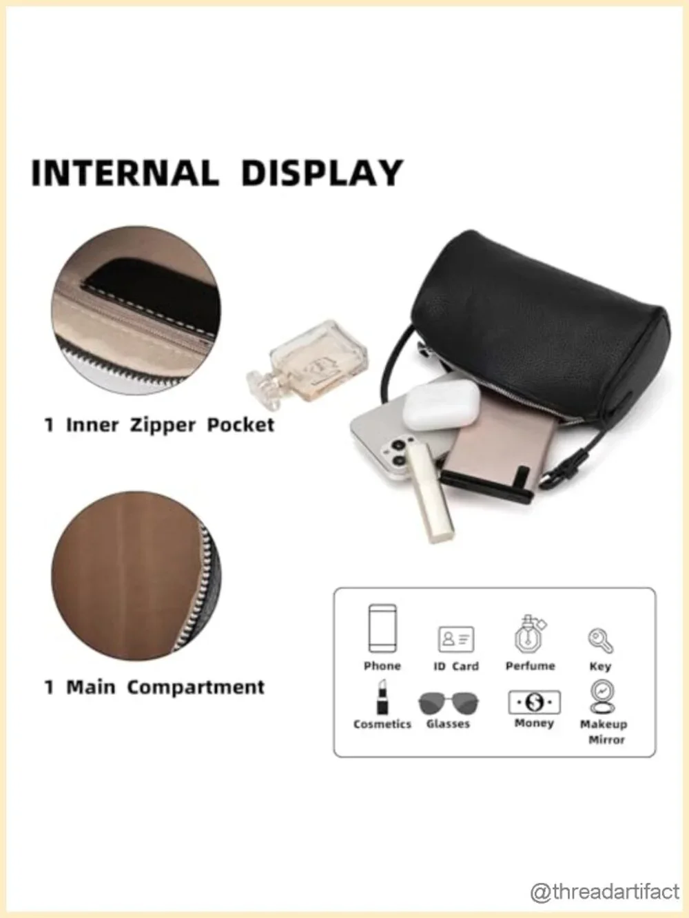 Barrel Crossbody Bag Pu Leather Lightweight Shoulder Purse Daily Work